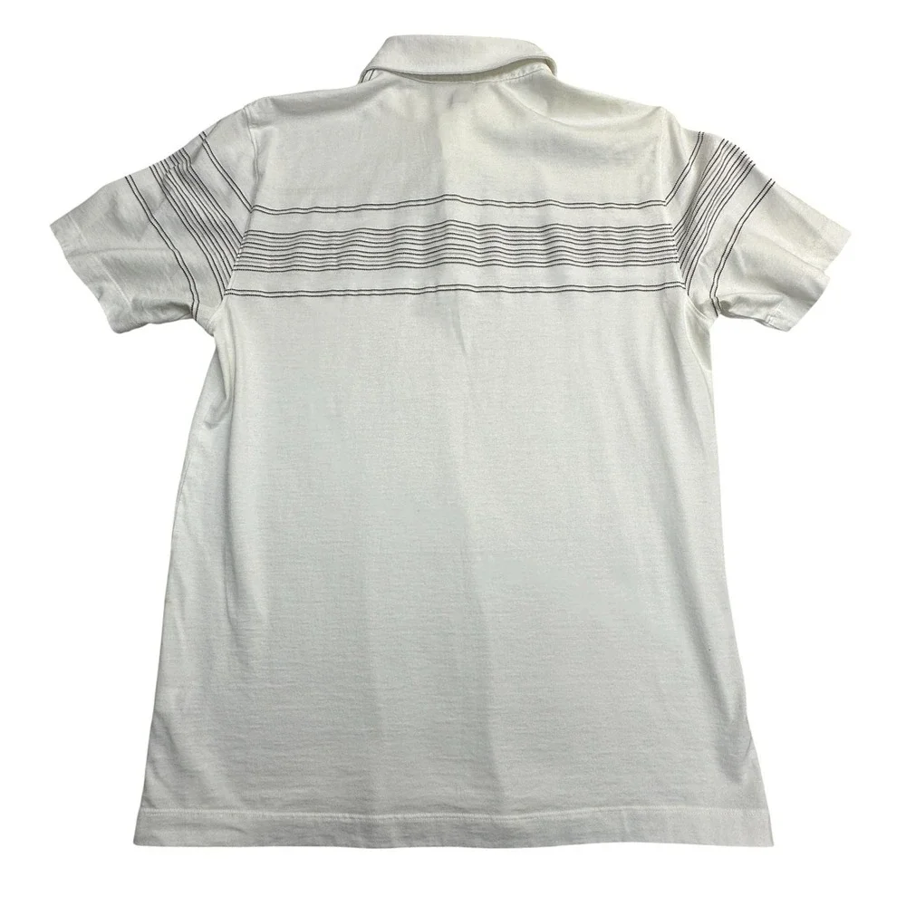 Banana Republic Polo Shirt Men Medium White Pima Cotton Striped Short Sleeve Y2K